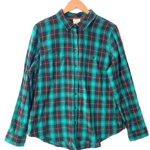 (A3) NEW St John’s Bay flannel longsleeve top, green with orange hints, Size XL